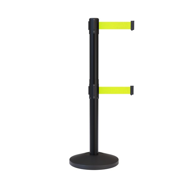 Montour Line Stanchion Dual Belt Barrier Black Post 13ft. Fl.Yel Belt M630D-BK-FYW-130